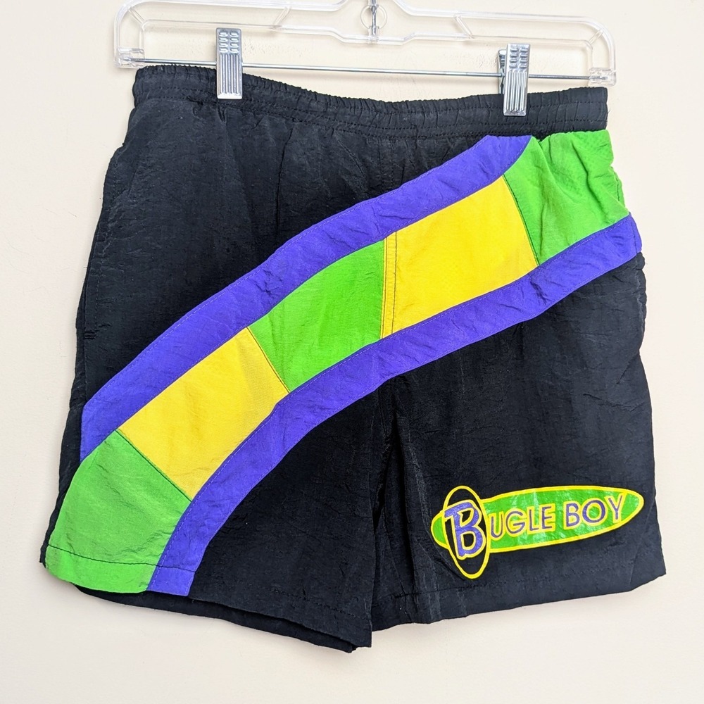 Vintage Bugle Boy Neon Colorblock Surf Swim‎ Trunks 90s Bathing Suit Youth 10/12